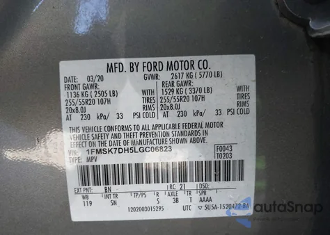 2020 Ford Explorer Xlt z USA, uszkodzony, nr VIN 1FMSK7DH5LGC06823